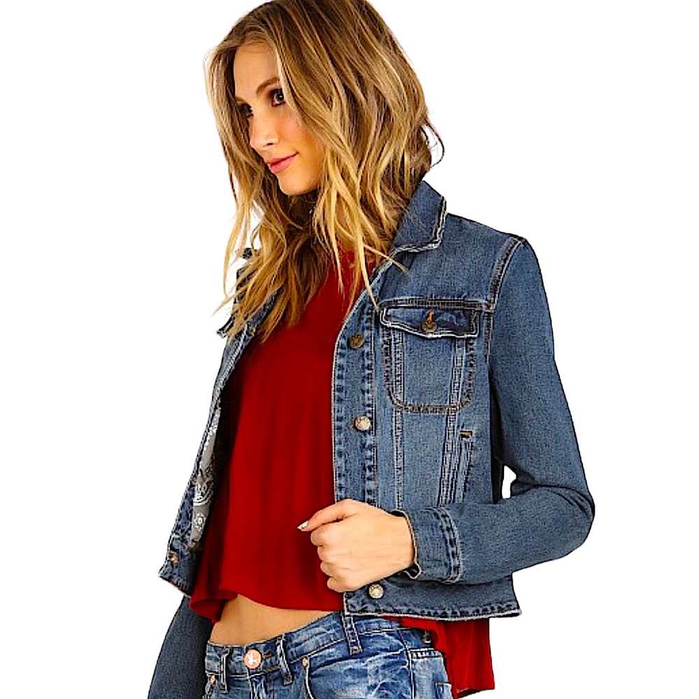 FREE PEOPLE: Fitted Denim Jacket Indigo. - Size Medium